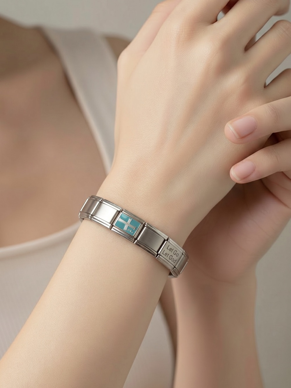Italian Charm Link Bracelet with Turquoise Inlay